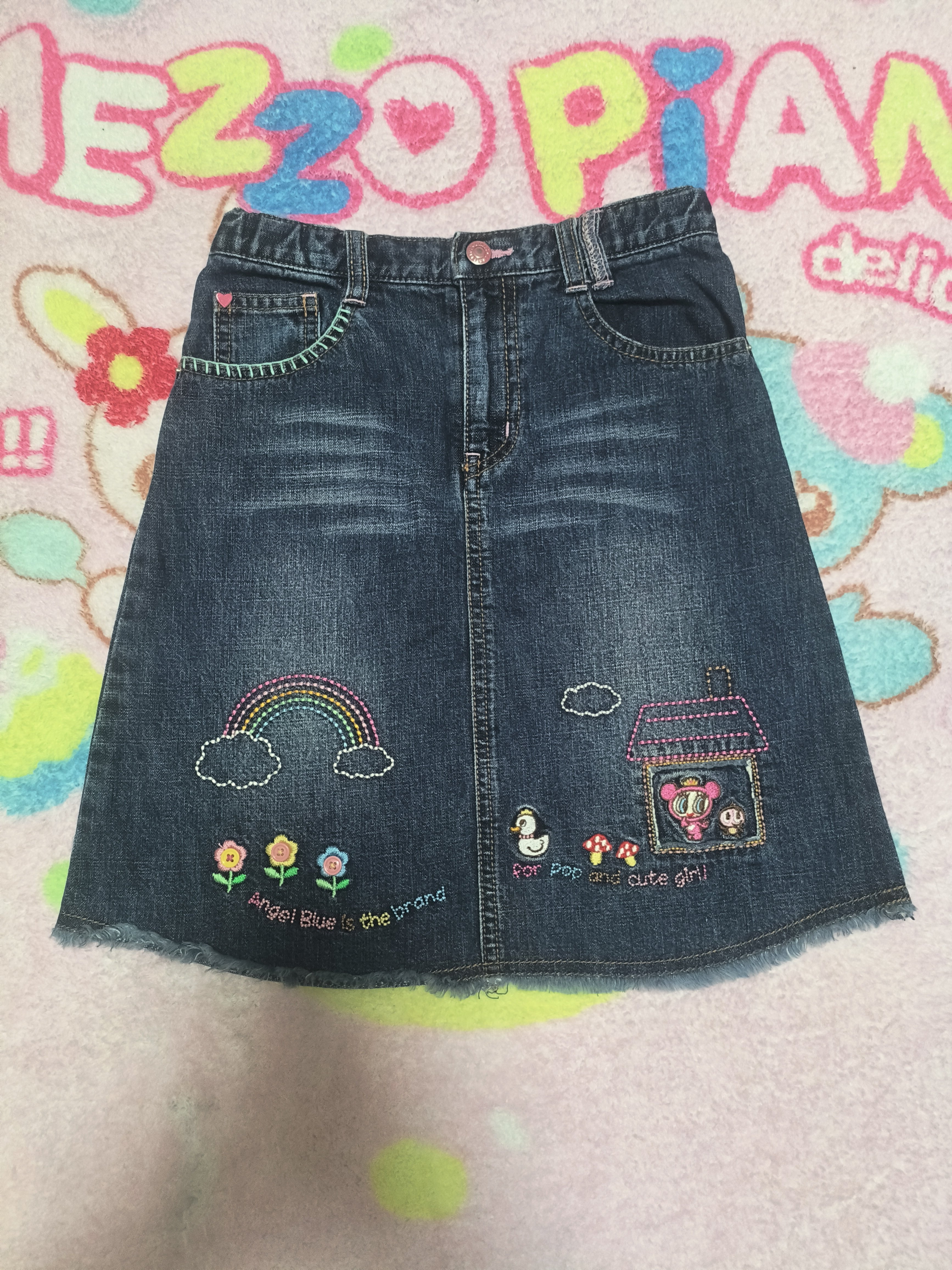 130码穿一基本全新牛仔半身裙angel blue 可爱半裙日本带回