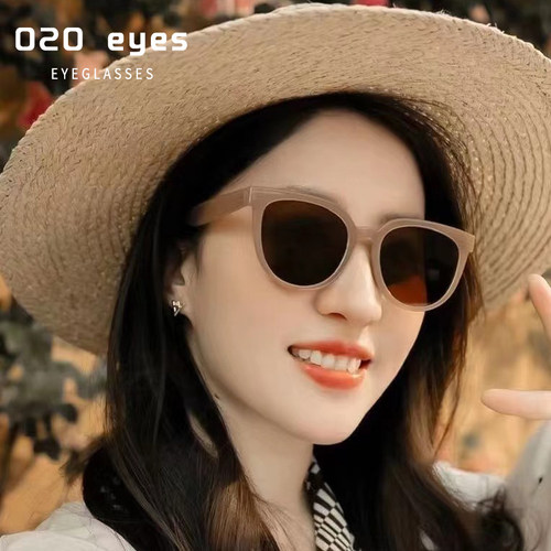 女户外温柔茶色板材大框近视墨镜