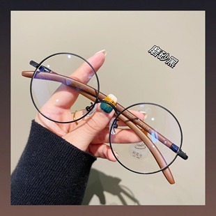 日系复古黑色大圆框眼镜女近视可配度数大脸素颜平光高度近视男款