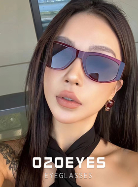 新款高级感辣妹Y2K板材窄框红色墨镜女开车防紫外线近视太阳镜男