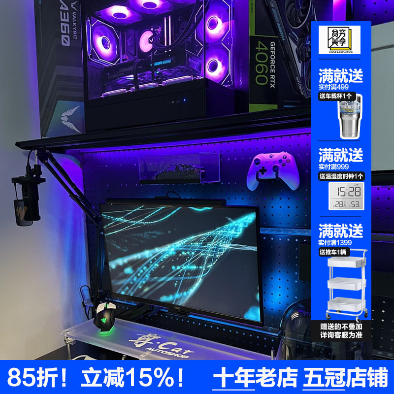贫穷美学 小红书电竞桌 电动升降桌洞洞板台式电脑桌书桌书架一体