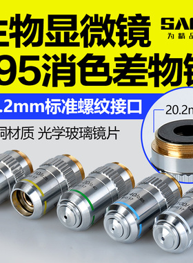生物显微镜镜头配件195平场消色差物镜4X10X20X40X60X100X倍油镜