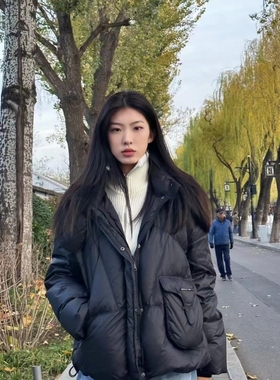 odbo冬季黑色时尚洋气短款羽绒服女连帽羽绒服