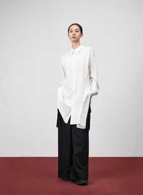 odbo欧迪比欧女装纯色廓形翻领开叉轻爽透气长袖上衣外套基础百搭