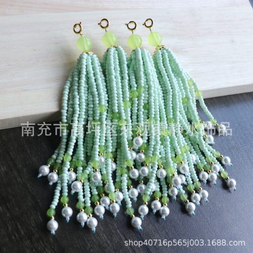 A314薄荷绿米珠玉髓流苏穗子活扣挂件发簪手串项链diy服装配饰