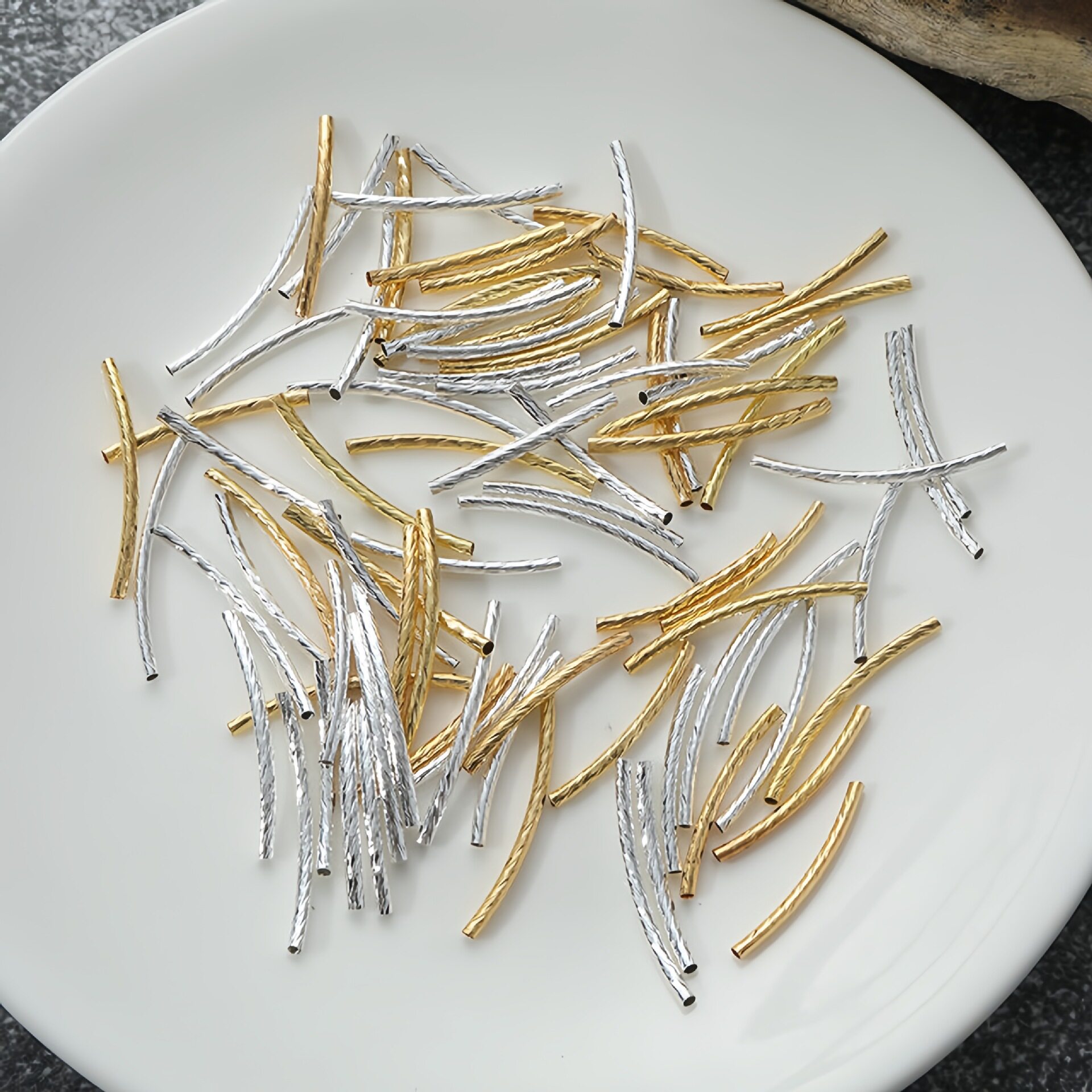 铜电镀金保色弯管切面螺纹扭花连接管diy手链项链首饰品配件批发