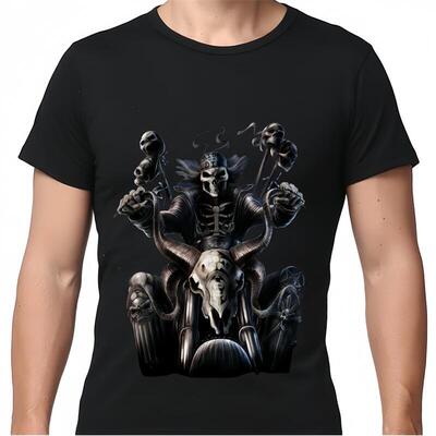 夏纯棉短袖t恤朋克哈雷机车摩托骷髅个性宽松欧美风男士定制T恤