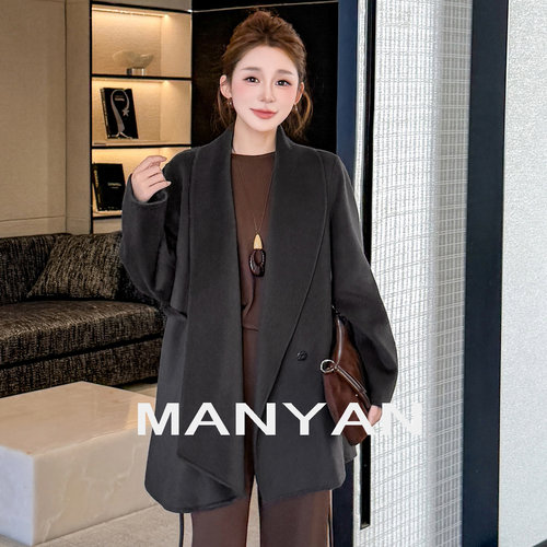 漫沿MANYAN围巾领羊绒大衣短外套