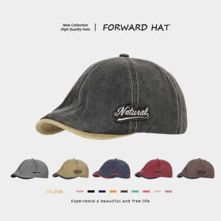 水洗牛仔贝雷帽子女士日系复古百搭显脸小大头围反戴前进鸭舌帽男