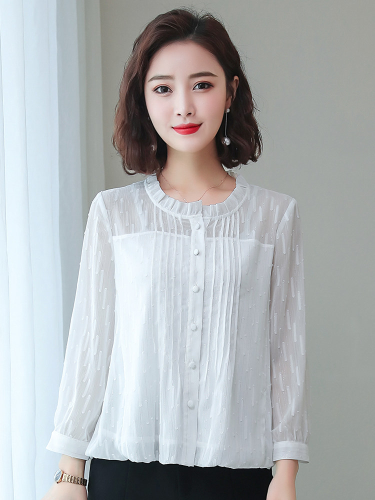 VERSATILE AGE-REDUCING CHIFFON SHIRT WOMENS 2023 NEW TEMPERAMENT HIGH-END FASHION TOP LONG-SLEEVED THIN FOREIGN STYLE UNDERSHIRT