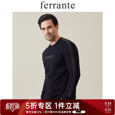 ferrante费兰特意式休闲圆领胶印品牌字母织带男长袖卫衣 6066-70