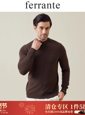 ferrante费兰特意式休闲男士老钱风圆领胶印字母LOGO毛衣5061-00