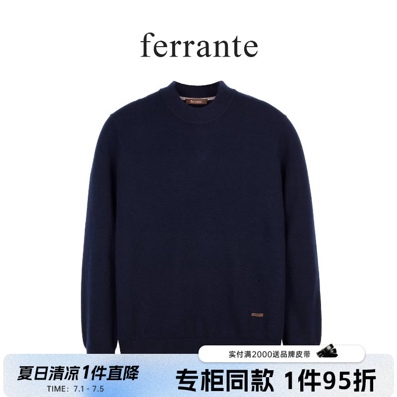 ferrante费兰特【专柜同款】男山羊绒保暖半高领皮牌章仔毛衣5218