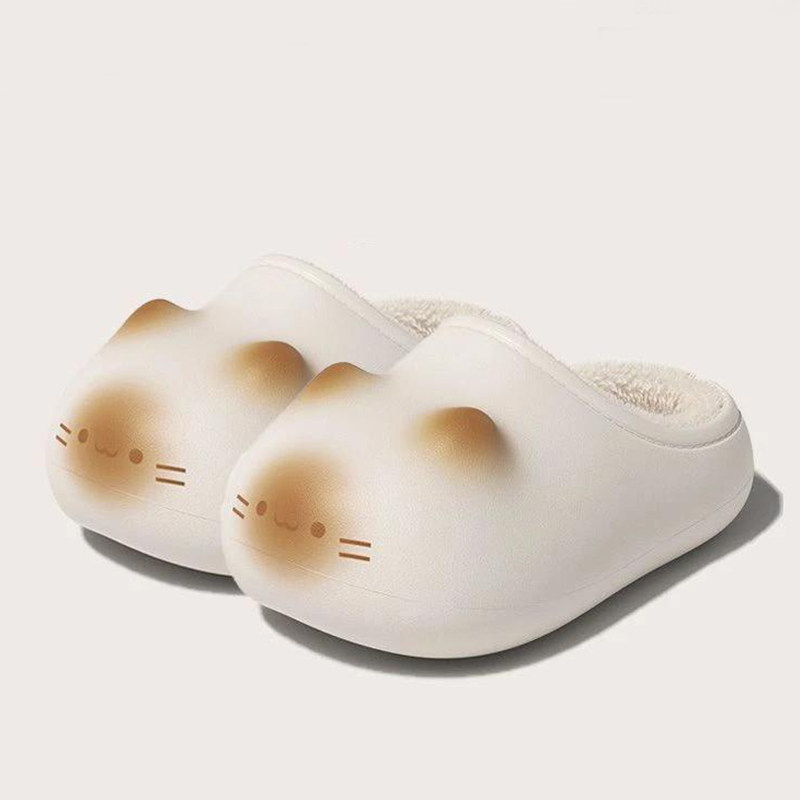 防水小猫咪棉拖鞋2025秋冬新款女士居家包跟半拖保暖外穿毛绒拖鞋