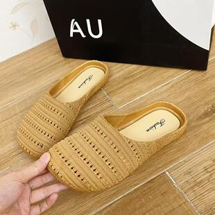 沙滩防滑软底懒人一脚蹬平底凉鞋 女2025夏季 半拖鞋 包头拖学生时尚