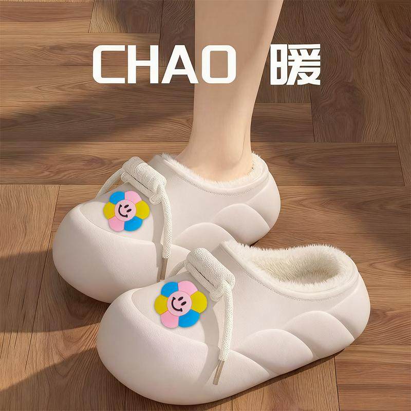 2025可爱厚底防水棉拖鞋女款秋冬季新款保暖家用外穿卡通棉鞋女
