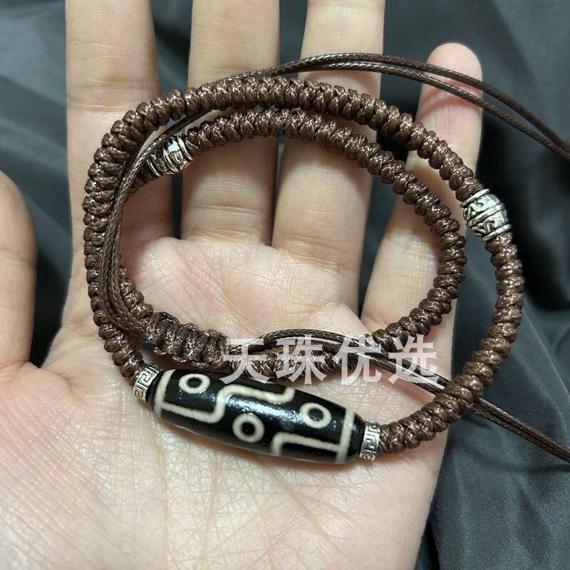 西藏民族风高油9眼天珠藏传真品九眼吊坠玛瑙天眼锁骨项链毛衣链