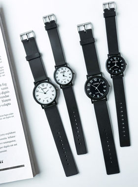 中高考考试专用手表男女中学生经典简约文艺复古韩版石英小黑白表