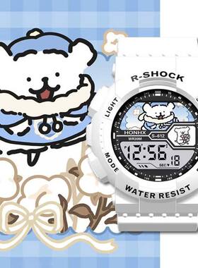 线条小狗可爱卡通同款学生儿童手表初中生运动防水二次元生日礼物