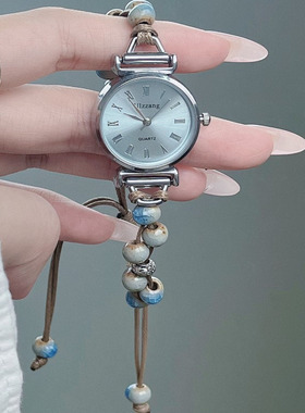 山茶花陶瓷串珠手绳手表女士款ins小众古风新中式国潮汉元素复古