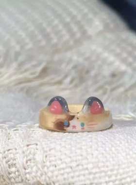 可爱卡通童趣布偶猫喵星人戒指合金小众手饰心简约百搭尾戒