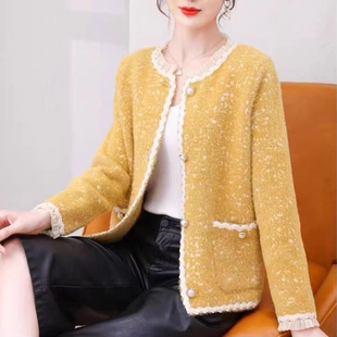 黄色仿水貂绒毛衣外套女宽松2021新款秋冬韩版加厚日系针织开衫