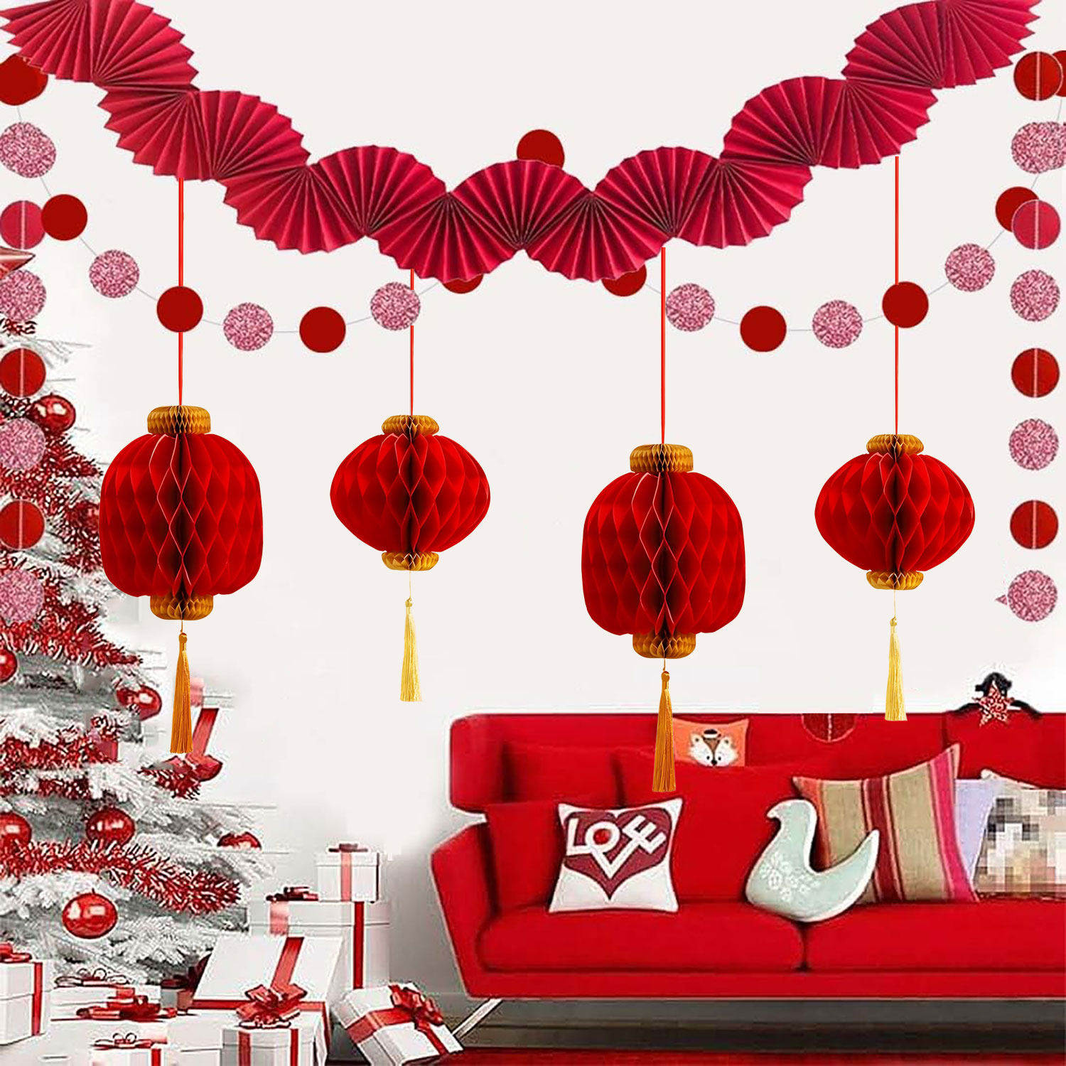 2026门店元旦新年活动氛围布置装饰星星拉花公司派对舞台背景挂饰