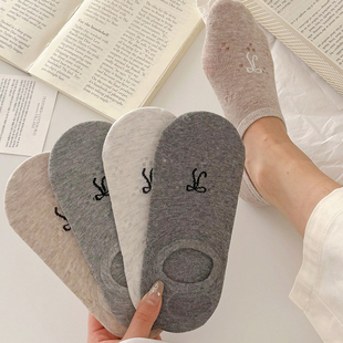 硅胶防滑不掉跟短袜子女夏季 薄棉袜隐形袜蝴蝶结日系简约浅口船袜