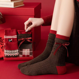 本命年红色袜子女礼盒装 鸿运新年袜加厚羊毛保暖中筒袜子 2026新款