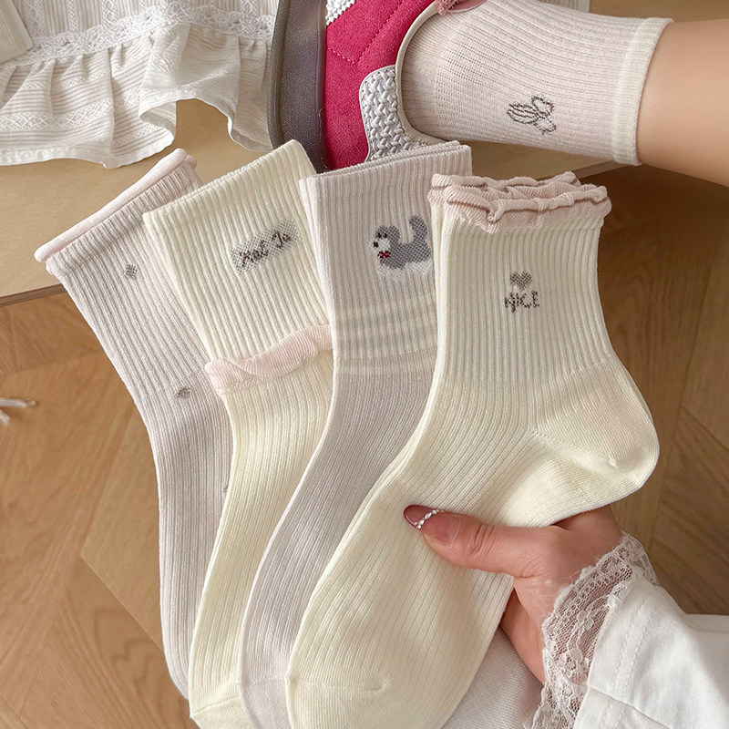 可爱粉色花边袜子女生中筒袜春秋款棉袜ins潮韩版卡通无骨运动冬,女士内衣/男士内衣/家居服,中筒袜,淘宝优惠券,粉丝福利购,淘宝优惠卷