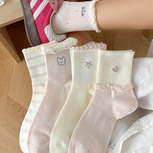 甜美泡泡口袜子女中筒袜纯棉透气春秋新款韩版可爱卡通无骨运动冬