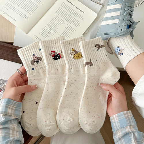 可爱狗狗袜子女中筒袜棉袜2025秋冬新款爆款韩国卡通百搭学生运动