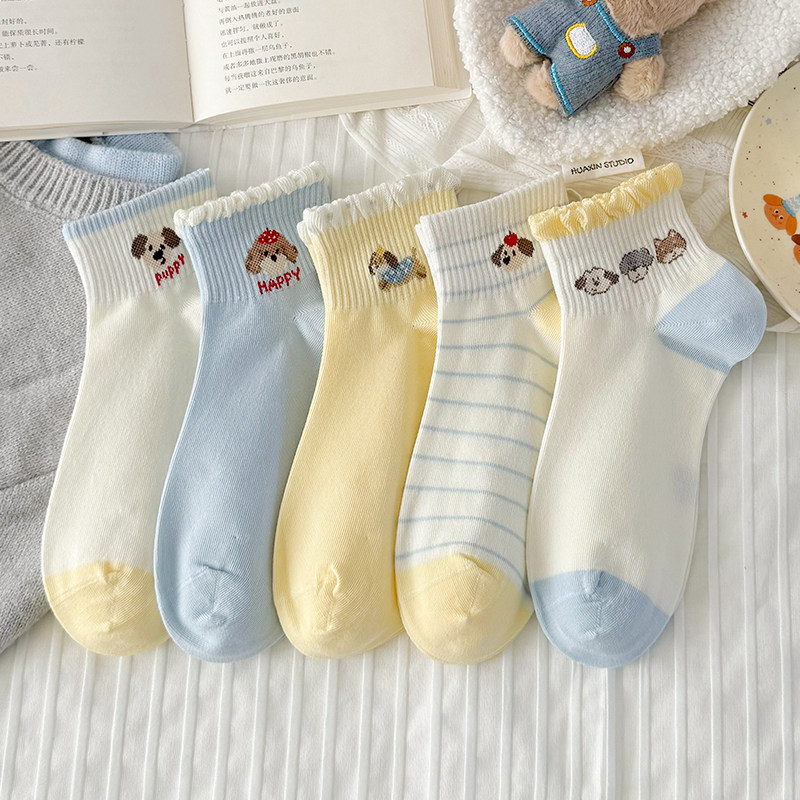 2026春夏季新款奶黄袜子女短袜薄款透气棉袜韩版可爱卡通运动低帮