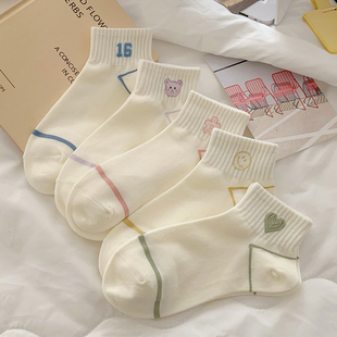白色卡通袜子女短袜春夏季 可爱日系清新学生运动低帮棉袜短筒 薄款