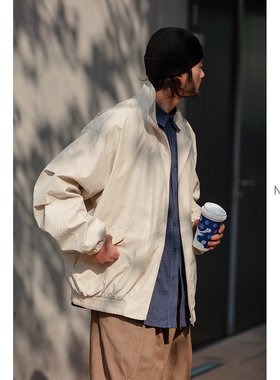 NOEARS米色春季痞帅薄外套男日系复古户外Cityboy宽松立领夹克潮