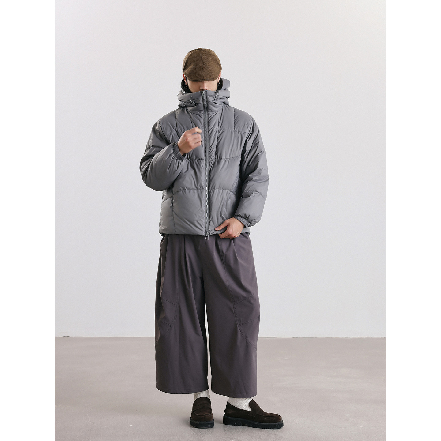NOEARS日系cityboy浅灰色宽松保暖连帽羽绒服冬季休闲加厚外套潮