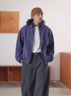 NOEARS春季复古风蓝紫色立领肌理感长袖夹克痞帅防风短款宽松外套