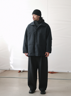 NOEARS日系cityboy藏青条纹翻领宽松复古加厚外套冬宽松保暖夹克