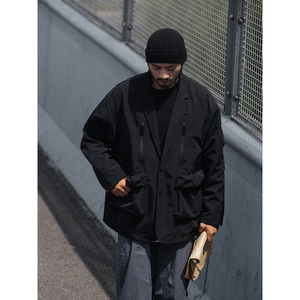 NOEARS日系复古机能风黑色西装外套男痞帅工装宽松落肩潮休闲西服