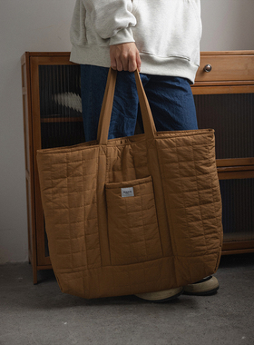 NOEARS绗棉尼龙包包托特包男女大容量手提单肩腋下挎包日系复古潮