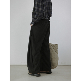 NOEARS日系cityboy黑麻灰色宽松休闲裤 秋冬复古松紧腰直筒长裤