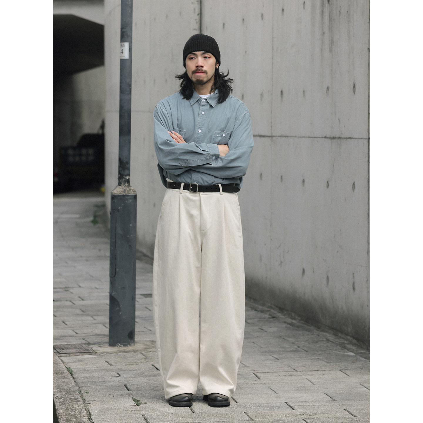 NOEARS日系cityboy米色宽松直筒长裤秋季复古设计感通勤休闲裤