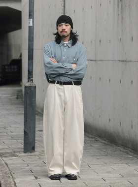 NOEARS日系cityboy米色宽松直筒长裤春秋复古设计感通勤休闲裤