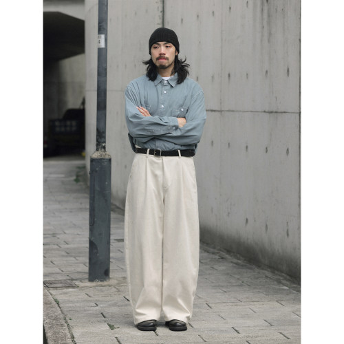 NOEARS日系cityboy米色宽松直筒长裤春秋复古设计感通勤休闲裤
