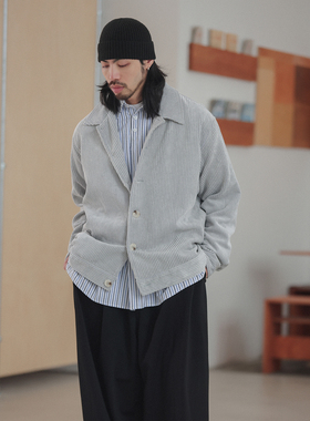 NOEARS日系复古浅灰色绒感宽松长袖休闲外套春秋保暖翻领痞帅夹克
