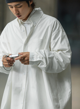 NOEARS日系少年感白衬衫男Cityboy宽松廓形薄外套春秋复古衬衣