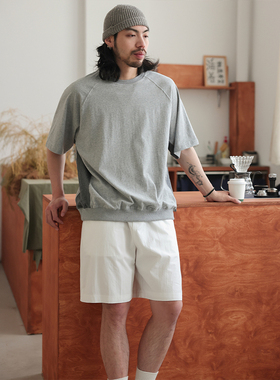 NOEARS夏季复古圆领插肩袖灰色拼接短袖日系cityboy宽松撞色T恤