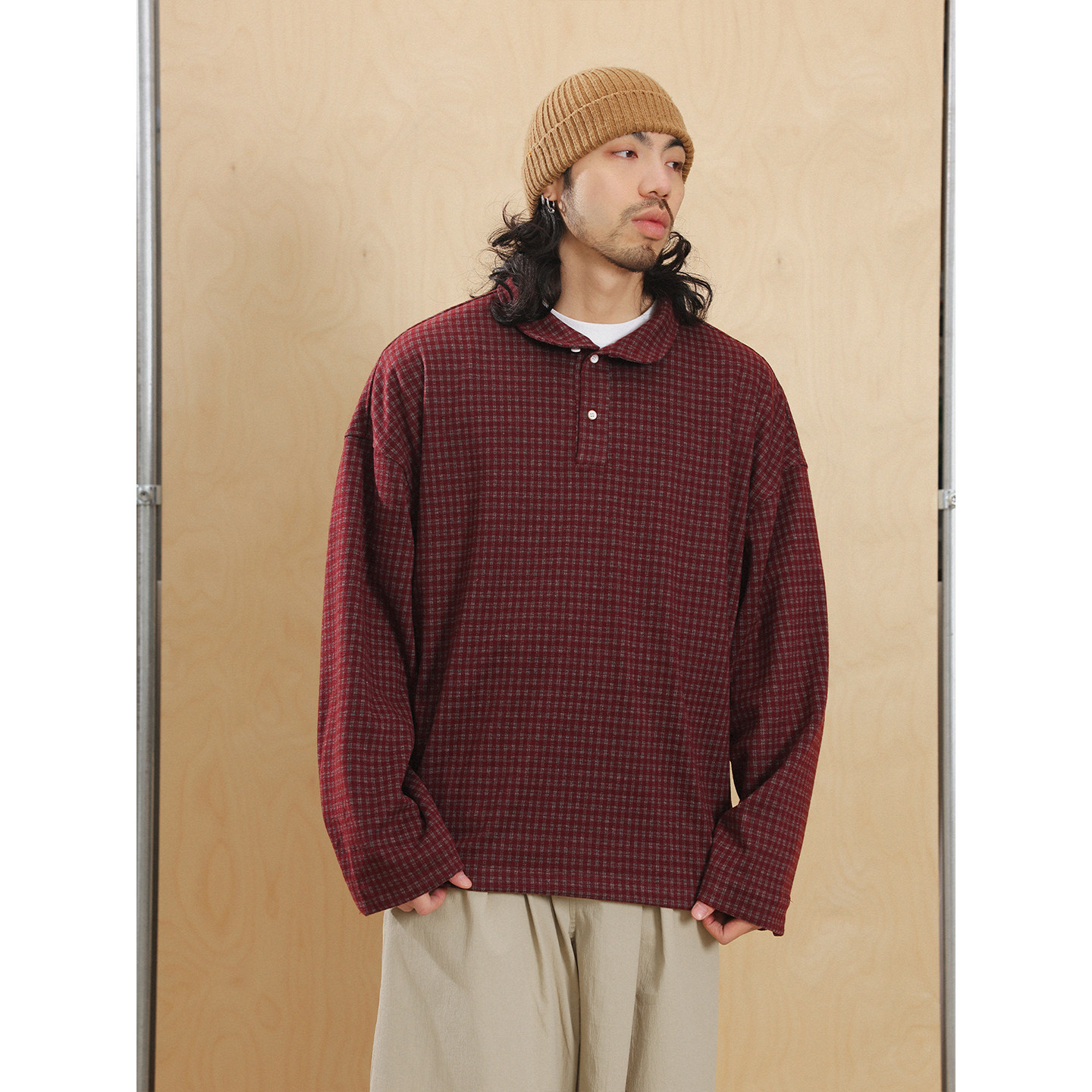 NOEARS复古立领套头新年红格子套头开襟长袖磨毛衬衫宽松内搭上衣,男装,衬衫,淘宝优惠券,粉丝福利购,淘宝优惠卷