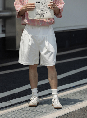 NOEARS日系复古白色分割直筒短裤夏季薄款宽松少年感纯色五分裤男