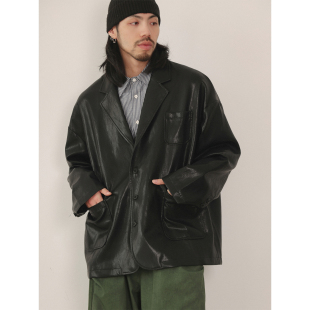 NOEARS美式 外套夹克 复古街头痞帅宽松黑色pu皮衣春秋高级感西装